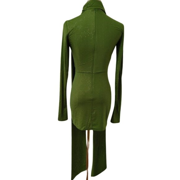 Alex Perry Fern Green Crystal Embellished Long-Sleeve Scarf-Neck Mini Dress - Picture 8 of 9
